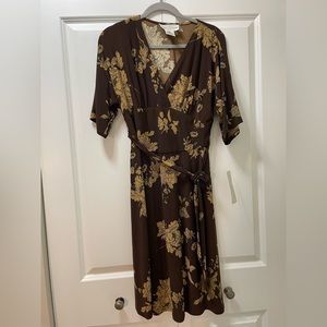 NWT Evan Picone Dress Size 8, V neck, long brown and tan floral vintage look
